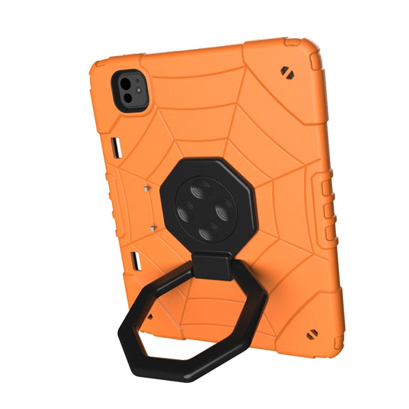 For iPad Pro 11 2024 Spider Turntable Handle Stress Relief Tablet Case(Orange Black)