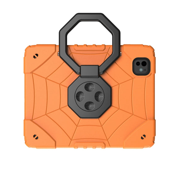 For iPad Pro 11 2024 Spider Turntable Handle Stress Relief Tablet Case(Orange Black)