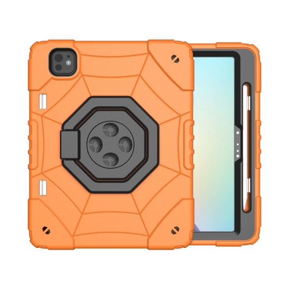 For iPad Pro 11 2024 Spider Turntable Handle Stress Relief Tablet Case(Orange Black)
