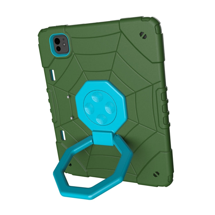 For iPad Pro 11 2024 Spider Turntable Handle Stress Relief Tablet Case(Army Green Blue)