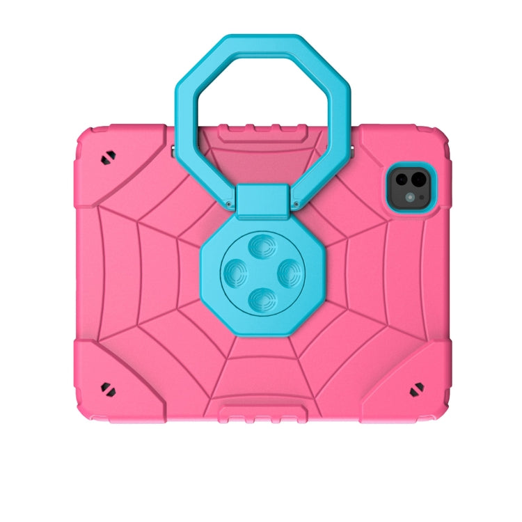 For iPad Pro 11 2024 Spider Turntable Handle Stress Relief Tablet Case(Rose Red Blue)