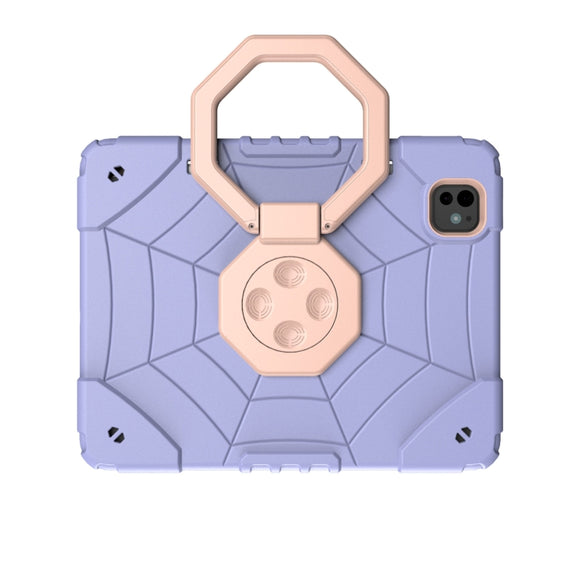 For iPad Pro 11 2024 Spider Turntable Handle Stress Relief Tablet Case(Purple Gold)