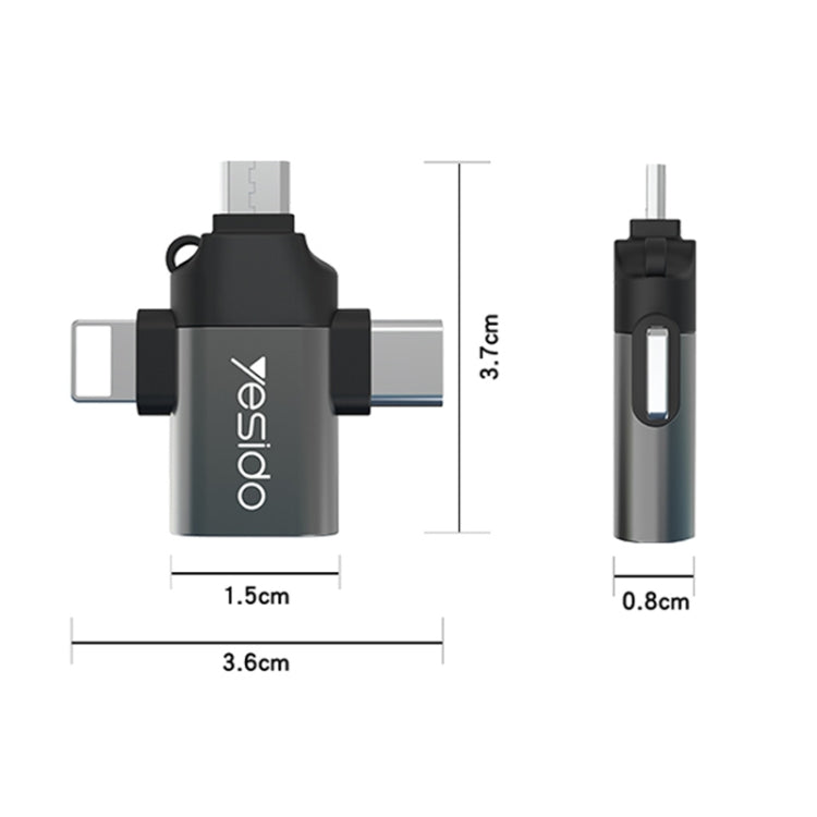 Yesido GS15 3 in 1 USB to USB-C / Type C + Micro USB + 8 Pin OTG Adapter(Black)