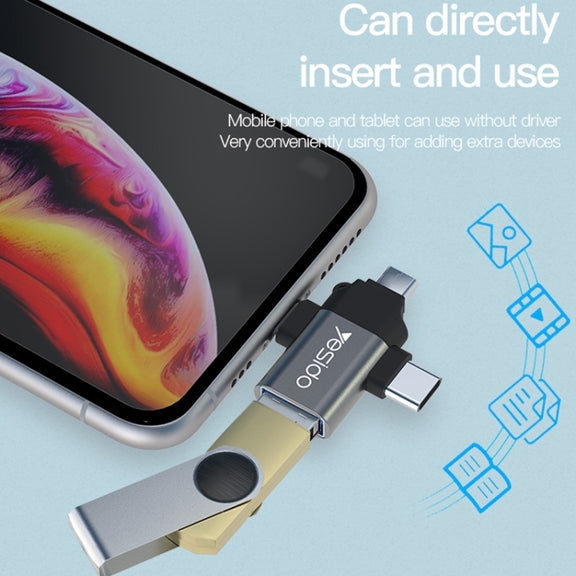 Yesido GS15 3 in 1 USB to USB-C / Type C + Micro USB + 8 Pin OTG Adapter(Black)