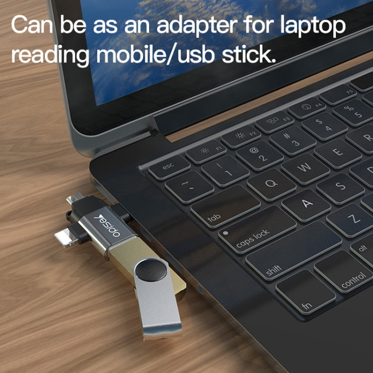 Yesido GS15 3 in 1 USB to USB-C / Type C + Micro USB + 8 Pin OTG Adapter(Black)