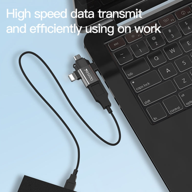 Yesido GS15 3 in 1 USB to USB-C / Type C + Micro USB + 8 Pin OTG Adapter(Black)