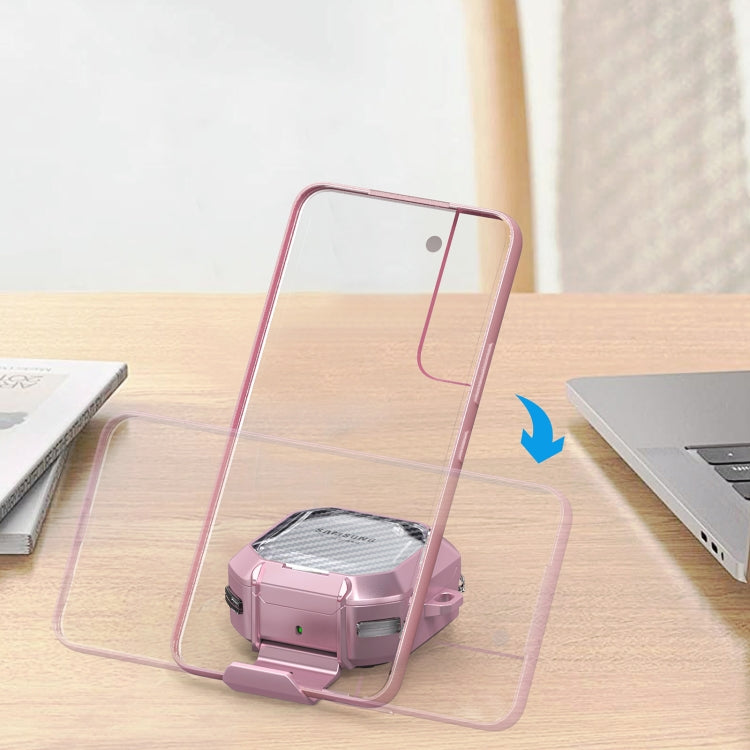 For Samsung Galaxy Buds2 / Live / Pro / FE Transparent Carbon Fiber TPU Hybrid PC Case with Hook & Holder(White)