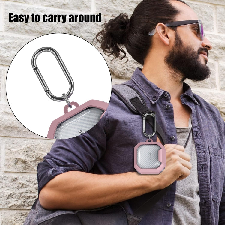 For Samsung Galaxy Buds2 / Live / Pro / FE Transparent Carbon Fiber TPU Hybrid PC Case with Hook & Holder(White)