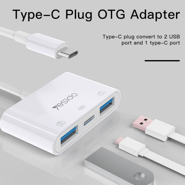 Yesido GS17 USB-C / Type-C to Dual USB + USB-C / Type-C OTG Adapter(White)