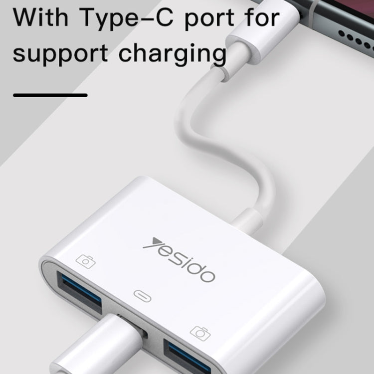 Yesido GS17 USB-C / Type-C to Dual USB + USB-C / Type-C OTG Adapter(White)