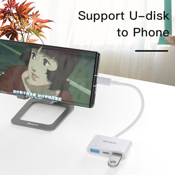 Yesido GS17 USB-C / Type-C to Dual USB + USB-C / Type-C OTG Adapter(White)