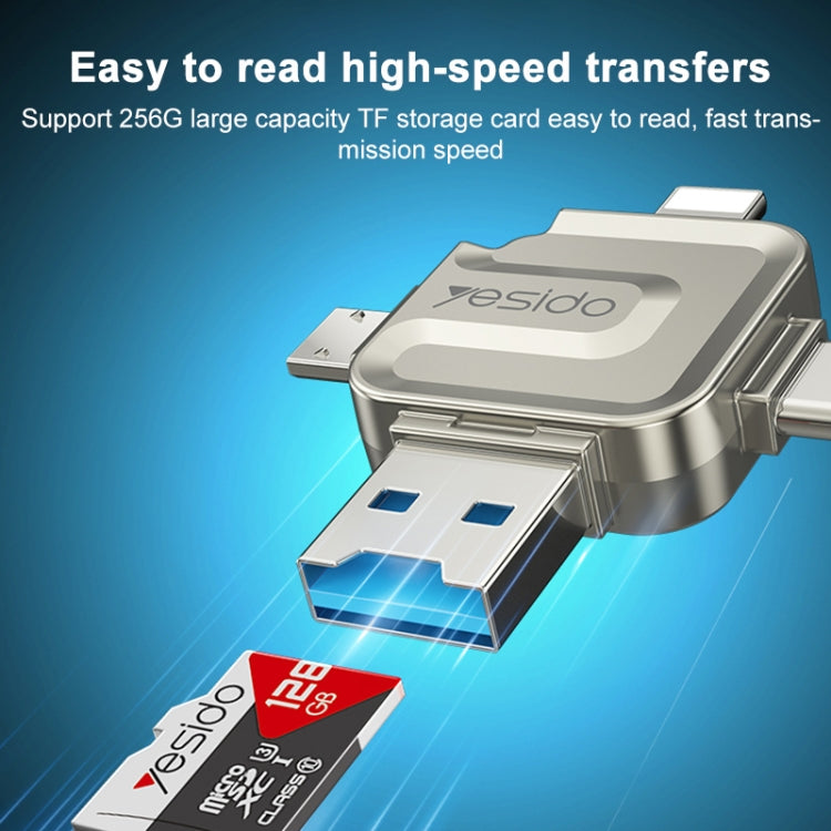 Yesido GS23 USB 3.0 to USB-C / Type-C, Micro USB, 8 Pin 4 in 1 Card Reader(Gold)