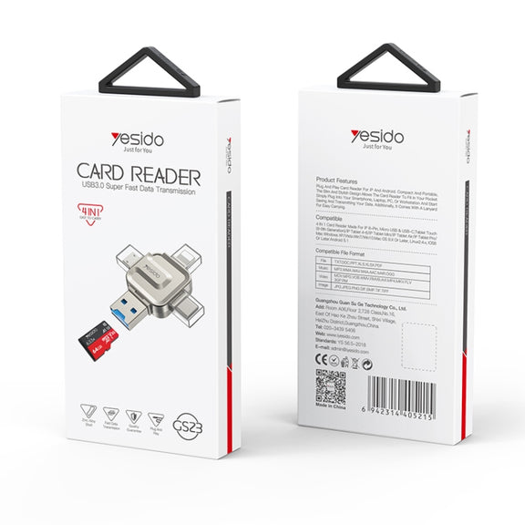 Yesido GS23 USB 3.0 to USB-C / Type-C, Micro USB, 8 Pin 4 in 1 Card Reader(Gold)