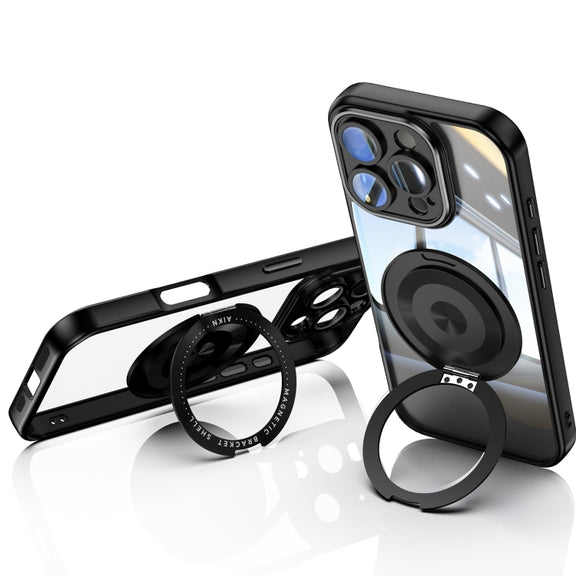 For iPhone 16 Pro Max 360 Holder Magsafe Acrylic Hybrid TPU Phone Case(Black)