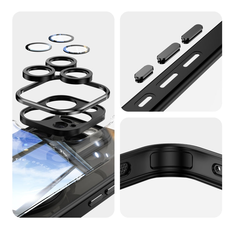 For iPhone 16 Pro Max 360 Holder Magsafe Acrylic Hybrid TPU Phone Case(Black)