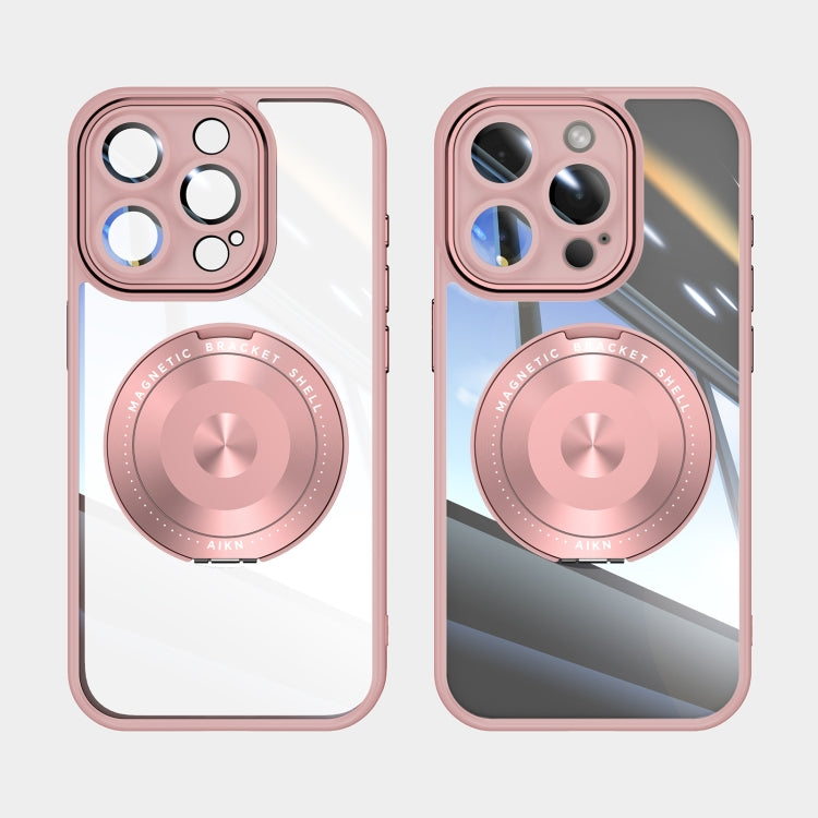 For iPhone 16 Pro 360 Holder Magsafe Acrylic Hybrid TPU Phone Case(Pink)