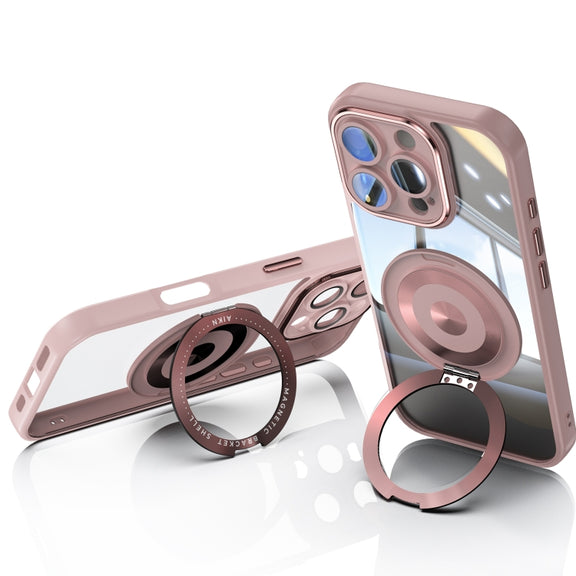 For iPhone 16 Pro 360 Holder Magsafe Acrylic Hybrid TPU Phone Case(Pink)