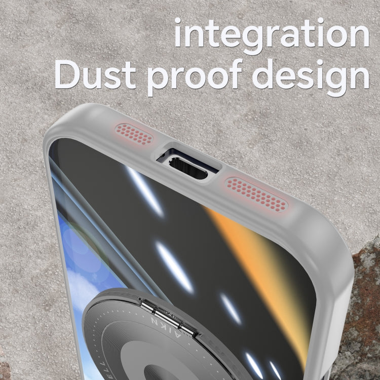 For iPhone 16 Plus 360 Holder Magsafe Acrylic Hybrid TPU Phone Case(Grey)