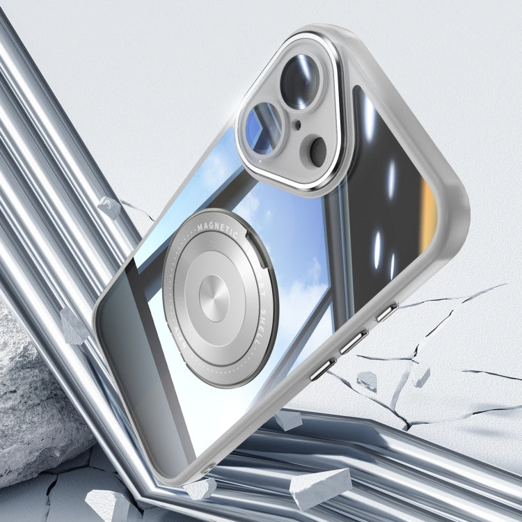 For iPhone 16 Plus 360 Holder Magsafe Acrylic Hybrid TPU Phone Case(Grey)