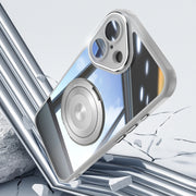 For iPhone 16 Plus 360 Holder Magsafe Acrylic Hybrid TPU Phone Case(Grey)