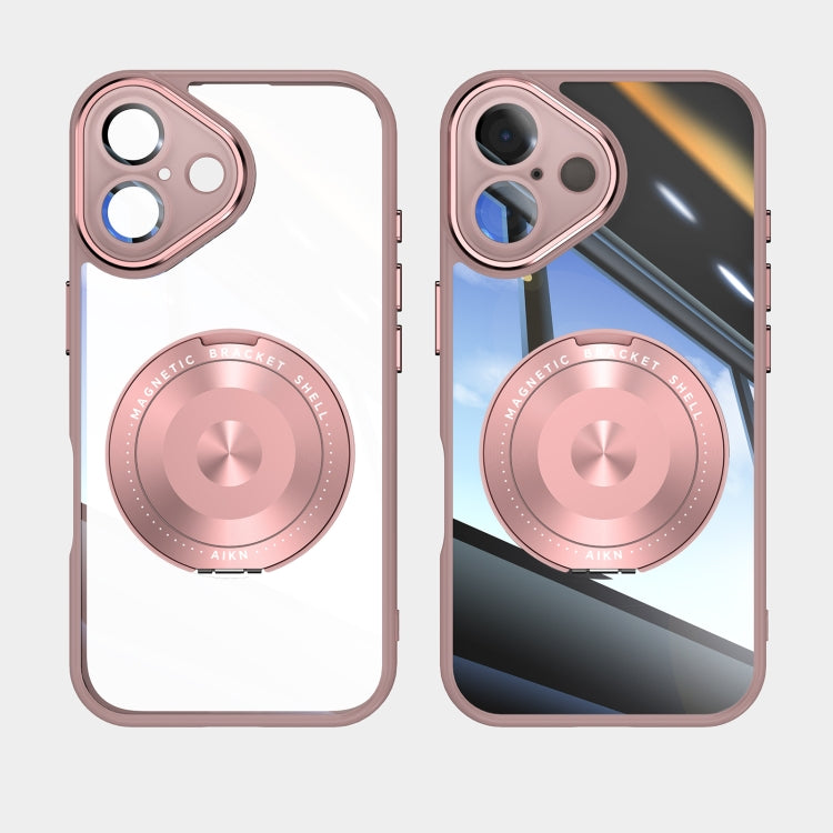 For iPhone 16 360 Holder Magsafe Acrylic Hybrid TPU Phone Case(Pink)