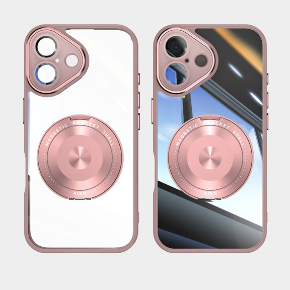 For iPhone 16 360 Holder Magsafe Acrylic Hybrid TPU Phone Case(Pink)