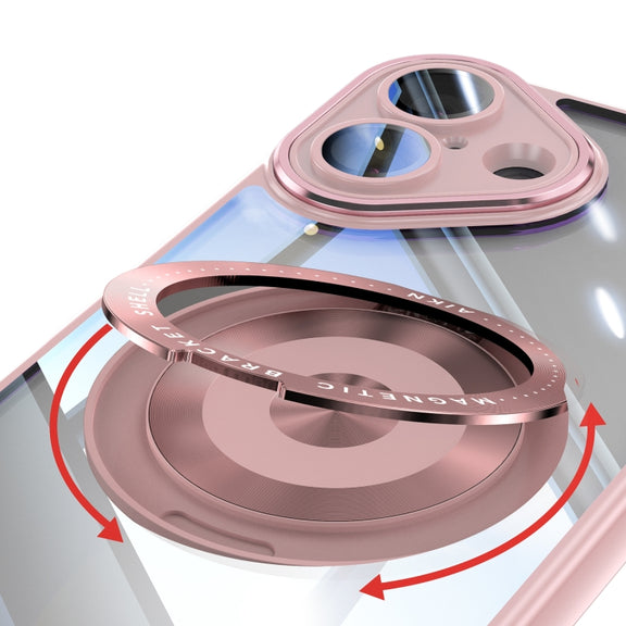 For iPhone 16 360 Holder Magsafe Acrylic Hybrid TPU Phone Case(Pink)