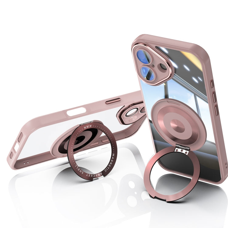 For iPhone 16 360 Holder Magsafe Acrylic Hybrid TPU Phone Case(Pink)