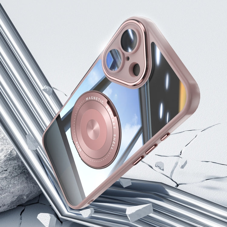 For iPhone 16 360 Holder Magsafe Acrylic Hybrid TPU Phone Case(Pink)