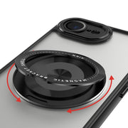 For iPhone 16e 360 Holder Magsafe Acrylic Hybrid TPU Phone Case(Black)