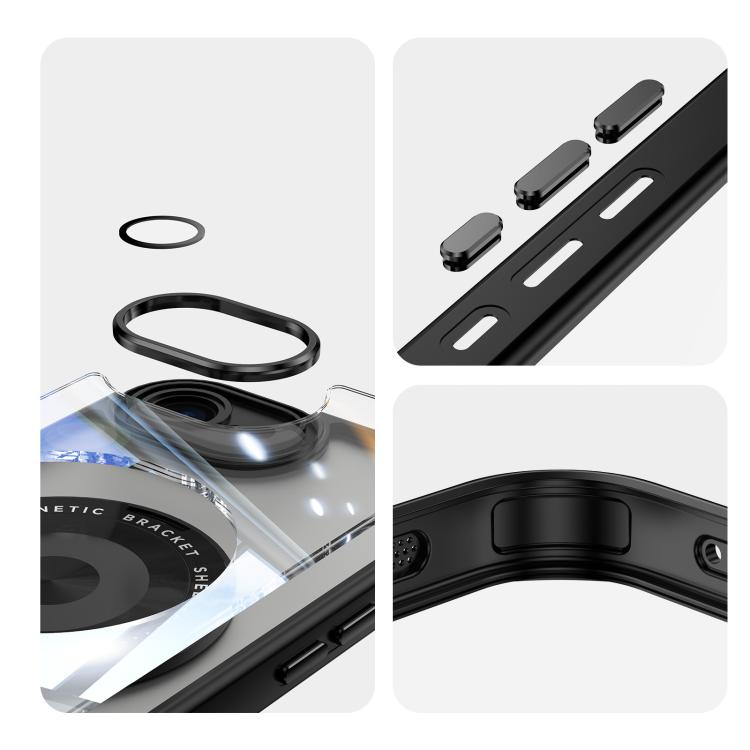 For iPhone 16e 360 Holder Magsafe Acrylic Hybrid TPU Phone Case(Black)