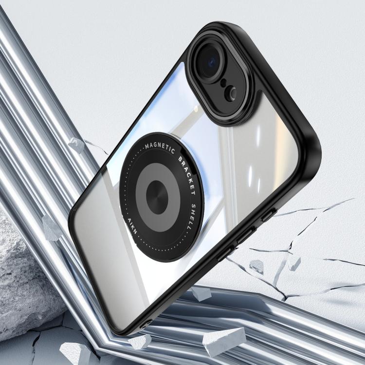 For iPhone 16e 360 Holder Magsafe Acrylic Hybrid TPU Phone Case(Black)