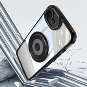 For iPhone 16e 360 Holder Magsafe Acrylic Hybrid TPU Phone Case(Black)
