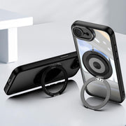 For iPhone 16e 360 Holder Magsafe Acrylic Hybrid TPU Phone Case(Black)