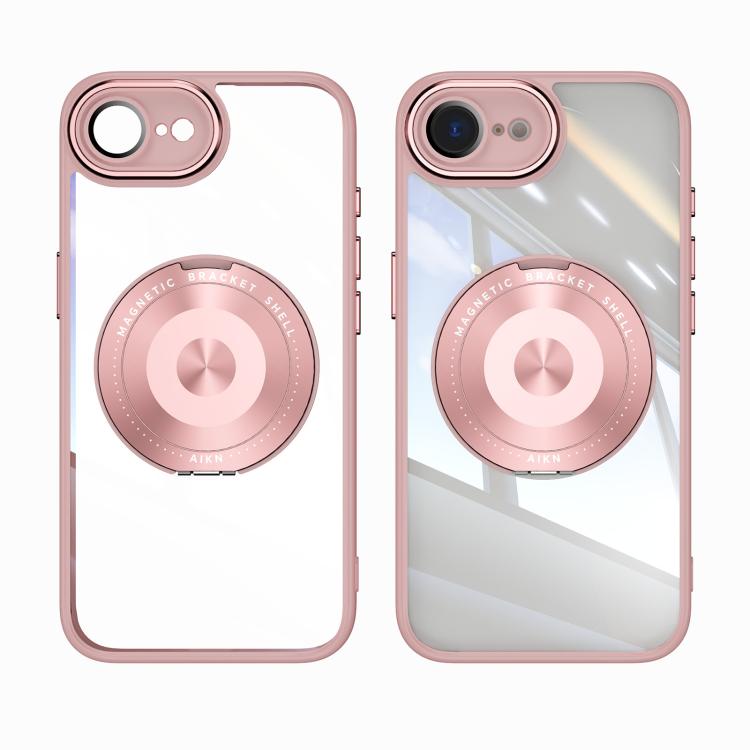 For iPhone 16e 360 Holder Magsafe Acrylic Hybrid TPU Phone Case(Pink)