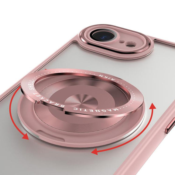 For iPhone 16e 360 Holder Magsafe Acrylic Hybrid TPU Phone Case(Pink)