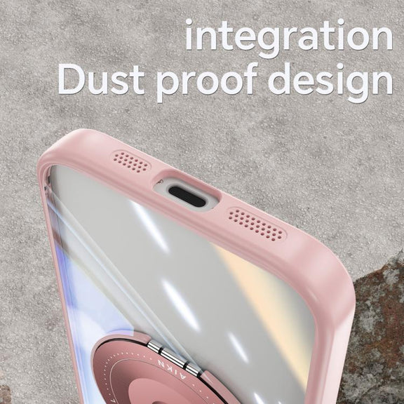 For iPhone 16e 360 Holder Magsafe Acrylic Hybrid TPU Phone Case(Pink)