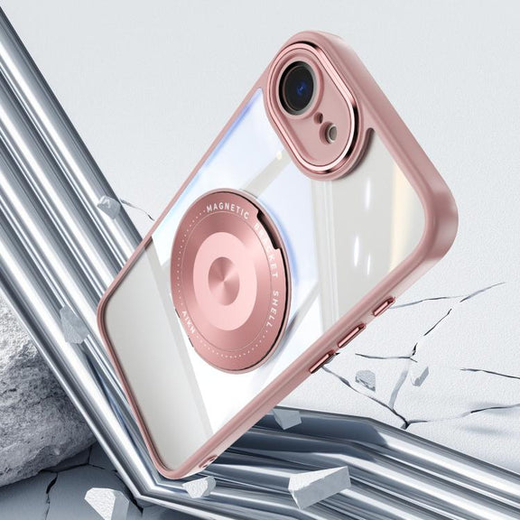 For iPhone 16e 360 Holder Magsafe Acrylic Hybrid TPU Phone Case(Pink)