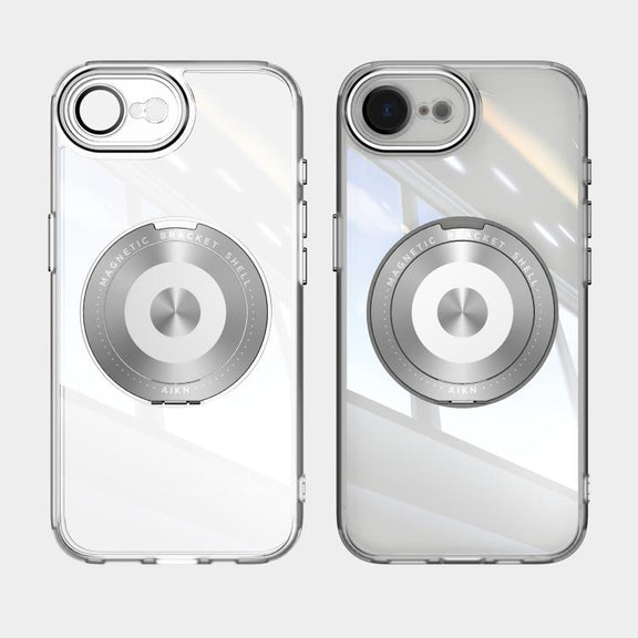 For iPhone 16e 360 Holder Magsafe Acrylic Hybrid TPU Phone Case(Grey)