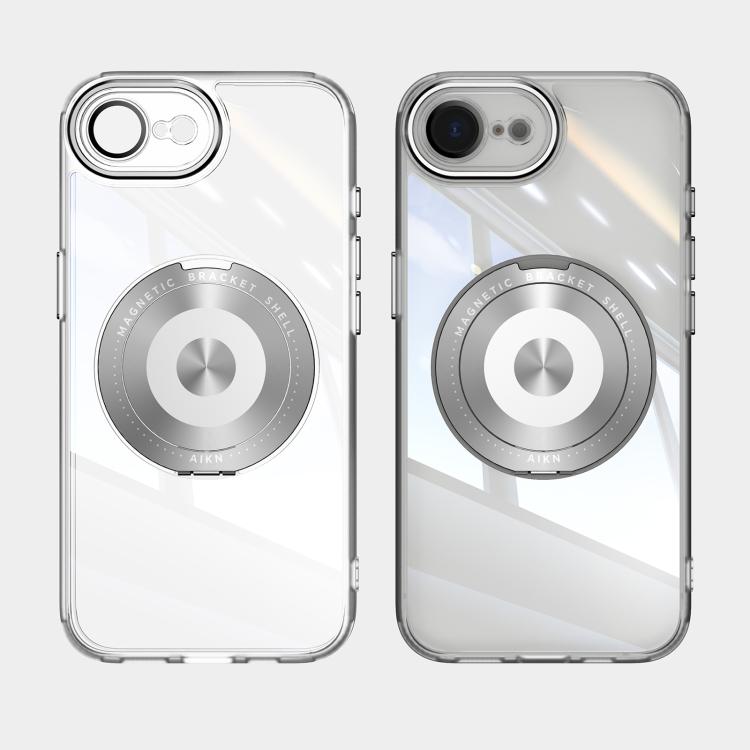 For iPhone 16e 360 Holder Magsafe Acrylic Hybrid TPU Phone Case(Grey)