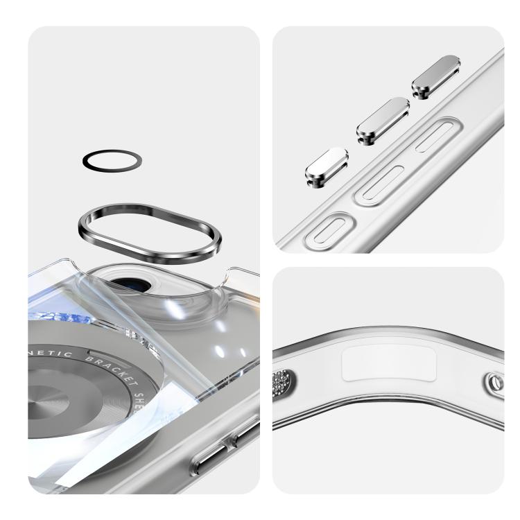 For iPhone 16e 360 Holder Magsafe Acrylic Hybrid TPU Phone Case(Grey)