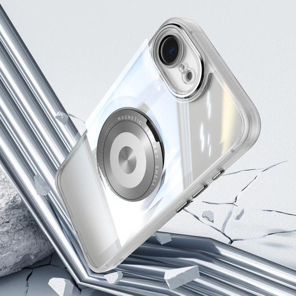 For iPhone 16e 360 Holder Magsafe Acrylic Hybrid TPU Phone Case(Grey)