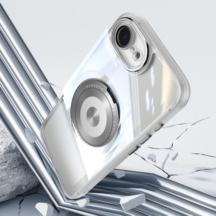 For iPhone 16e 360 Holder Magsafe Acrylic Hybrid TPU Phone Case(Grey)
