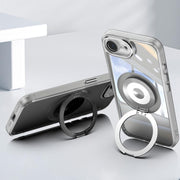 For iPhone 16e 360 Holder Magsafe Acrylic Hybrid TPU Phone Case(Grey)