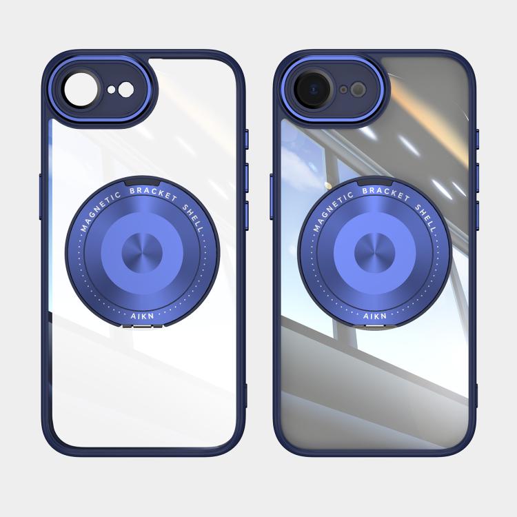 For iPhone 16e 360 Holder Magsafe Acrylic Hybrid TPU Phone Case(Blue)