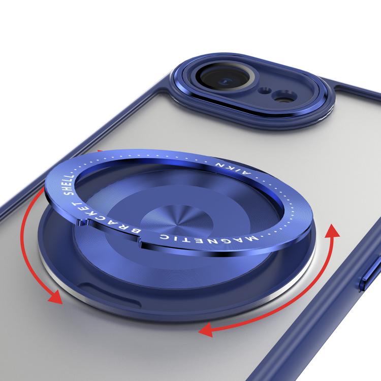 For iPhone 16e 360 Holder Magsafe Acrylic Hybrid TPU Phone Case(Blue)