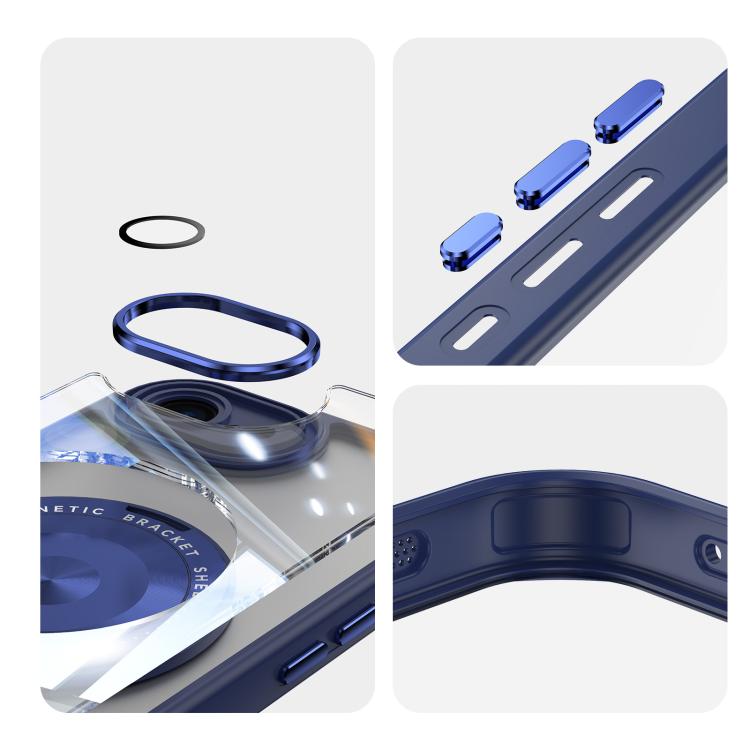 For iPhone 16e 360 Holder Magsafe Acrylic Hybrid TPU Phone Case(Blue)