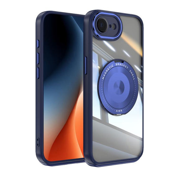 For iPhone 16e 360 Holder Magsafe Acrylic Hybrid TPU Phone Case(Blue)