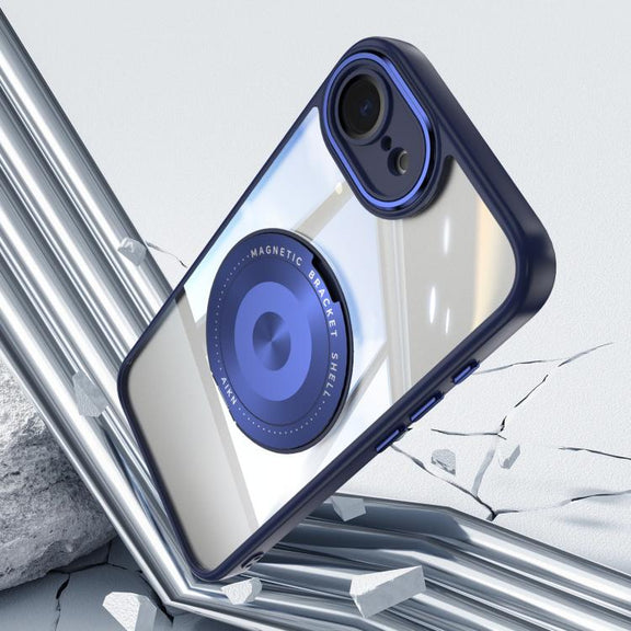For iPhone 16e 360 Holder Magsafe Acrylic Hybrid TPU Phone Case(Blue)