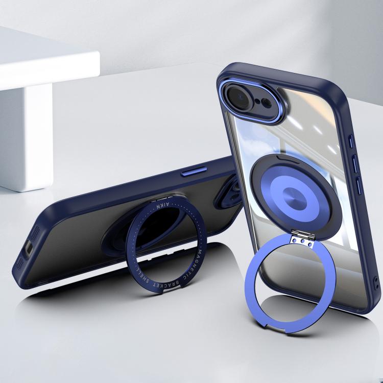 For iPhone 16e 360 Holder Magsafe Acrylic Hybrid TPU Phone Case(Blue)